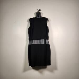 LAUREN RALPH LAUREN LRL Sleeveless Dress Women 12 Black Faux Leather Knit Career
